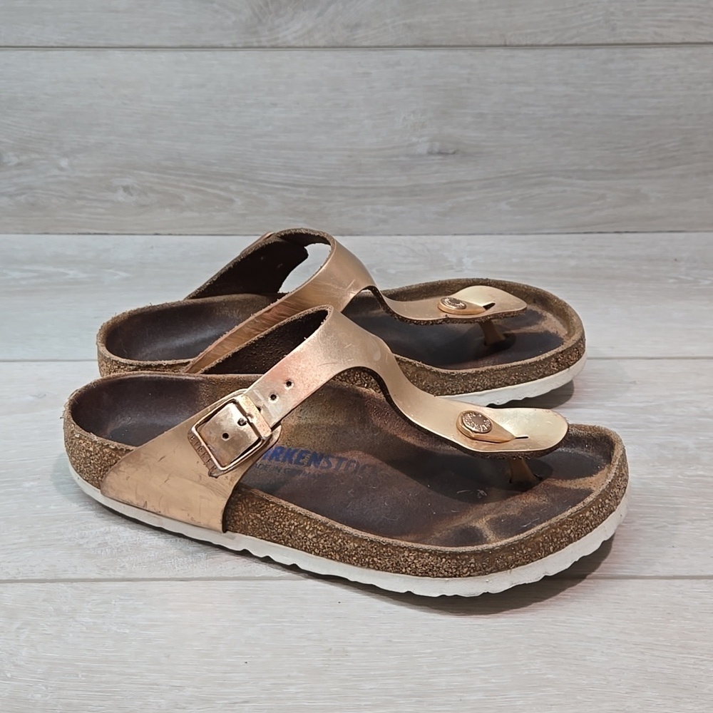 Birkenstock Women Gizeh Rose Gold Sandals Slide shoes sz 37/6Regular